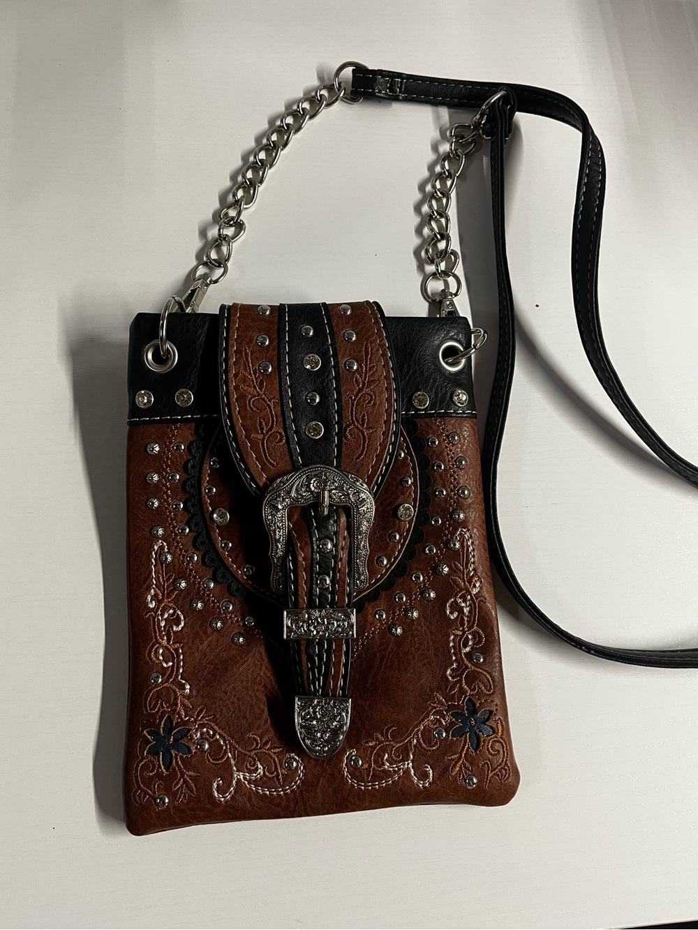 Leather Buckles Crossbody Bag